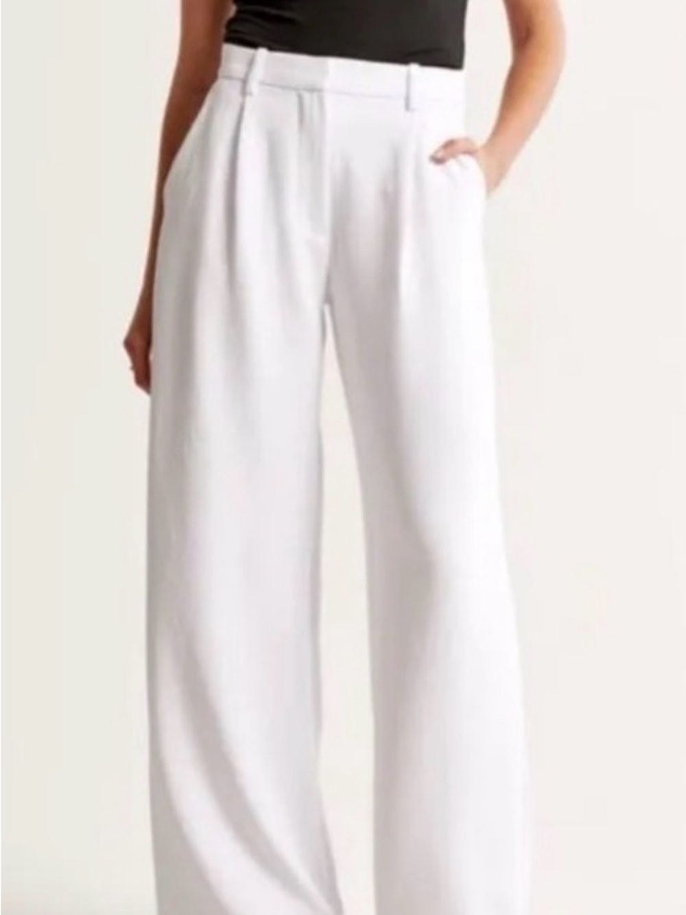 A&F Sloane Crepe Wide-Leg High-Waist White Trousers